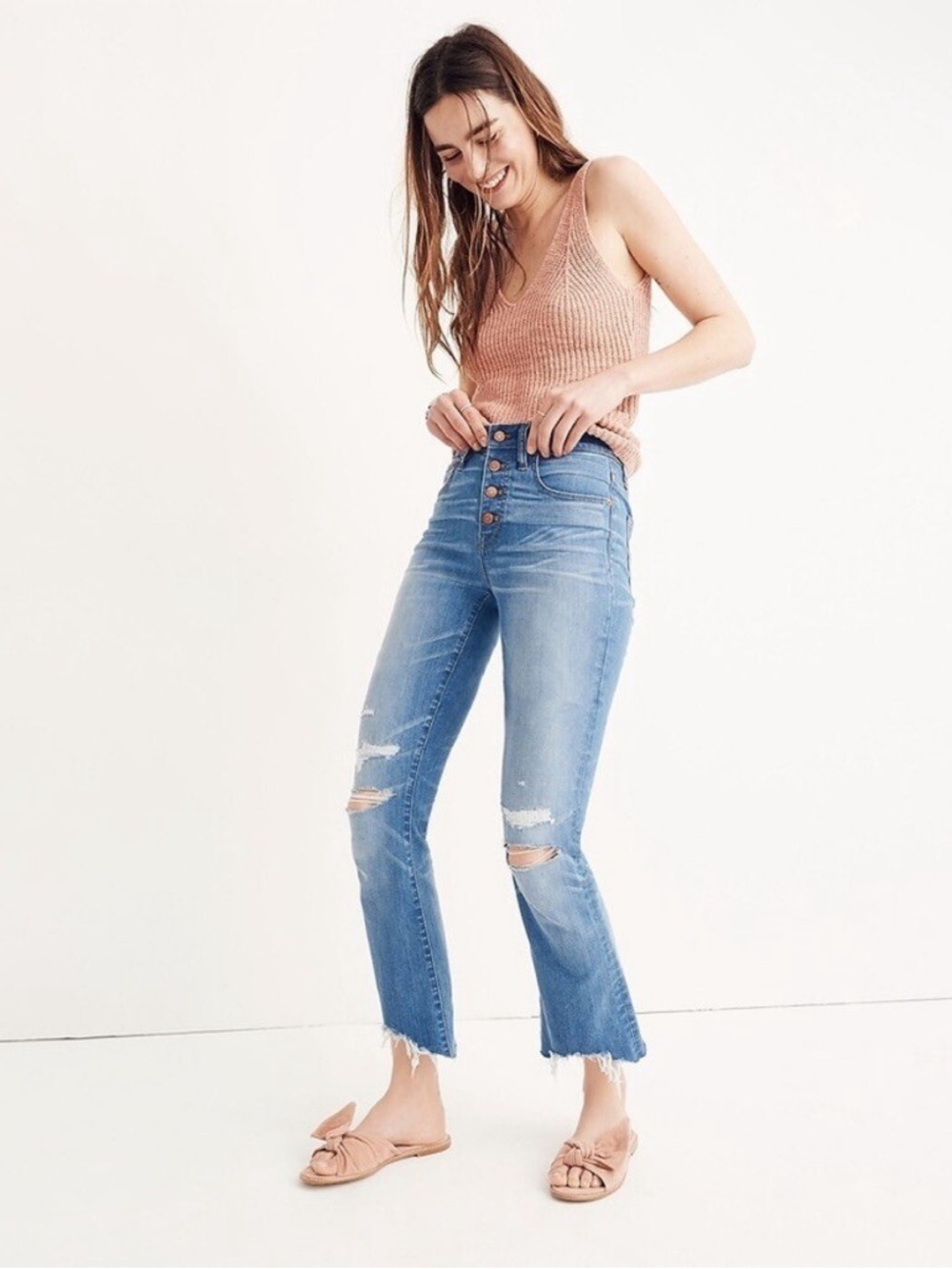 Madewell Cali Denim Boot High-Rise Distressed Crop Jeans